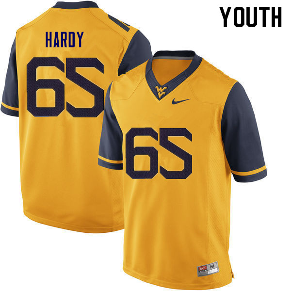Youth #65 Isaiah Hardy West Virginia Mountaineers College Football Jerseys Sale-Gold - Click Image to Close
